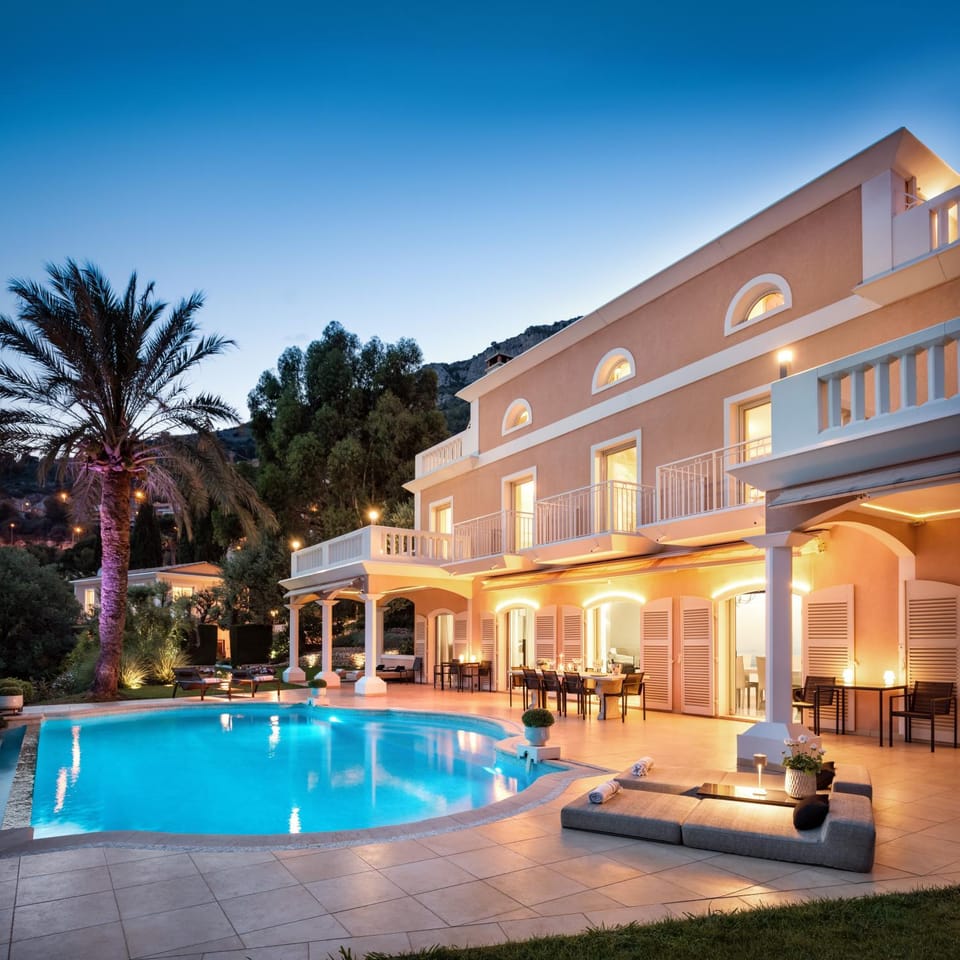 Property building, Night, Pool view, Swimming pool