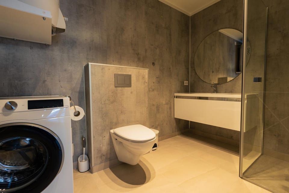 Shower, Toilet, Bathroom, towels, washing machine