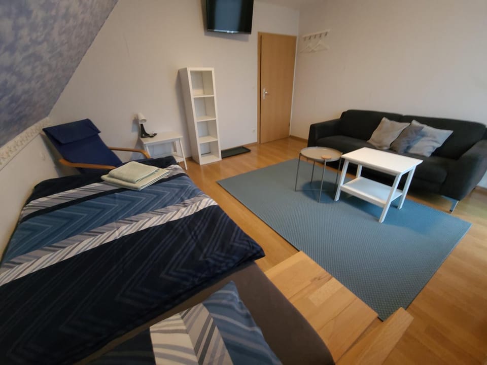 Bed, TV and multimedia, Living room, Photo of the whole room, Seating area, Bedroom