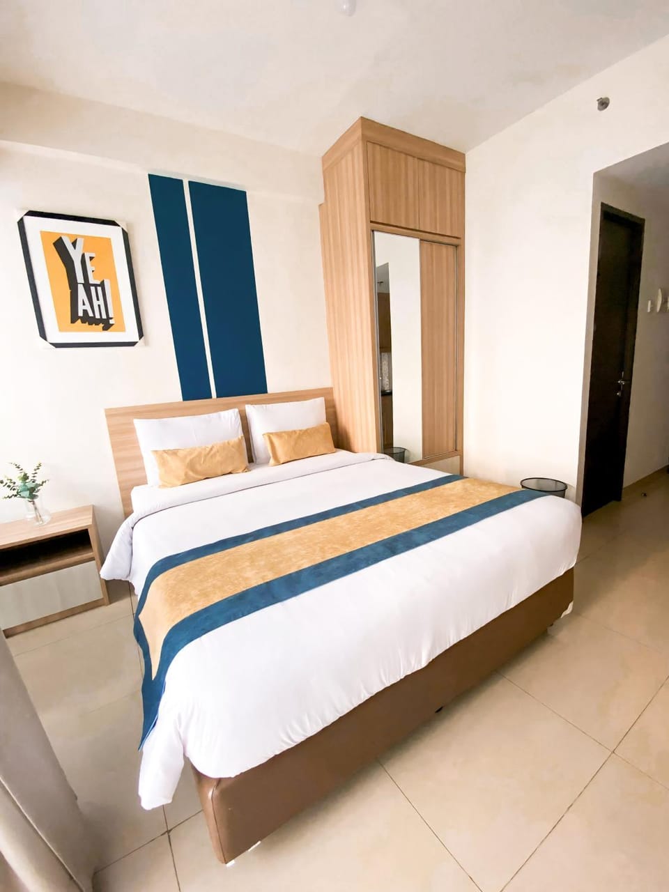 Bed, wardrobe