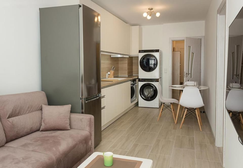 Kitchen or kitchenette, Living room, Seating area, dishwasher, minibar, pet friendly, stove, wardrobe, washing machine, dryer