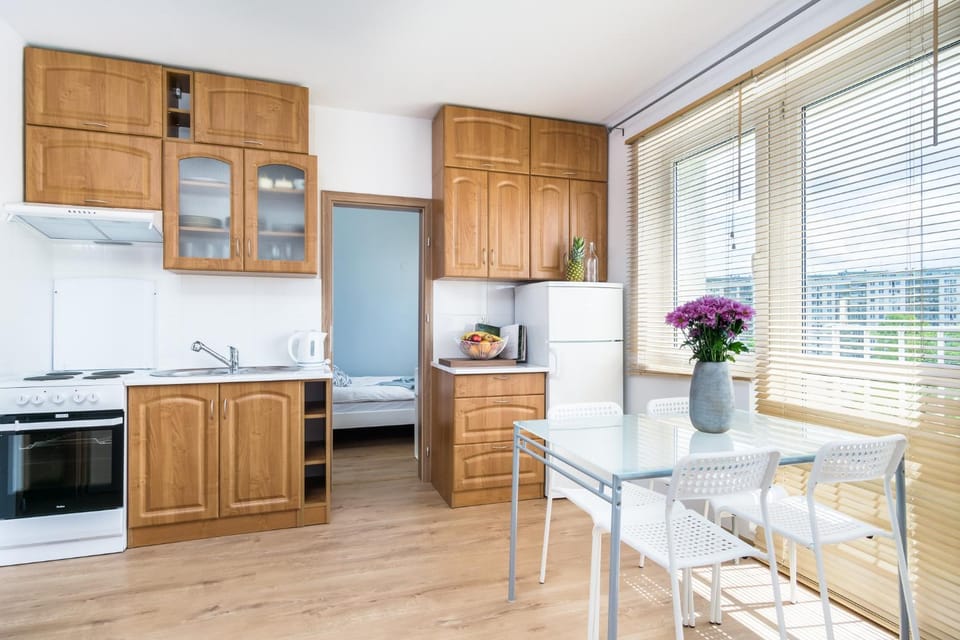 Kitchen or kitchenette, stove