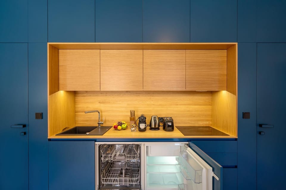 Kitchen or kitchenette, stove