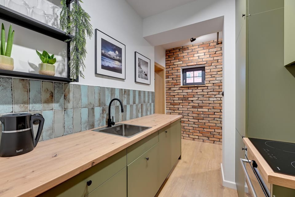 Kitchen or kitchenette, stove