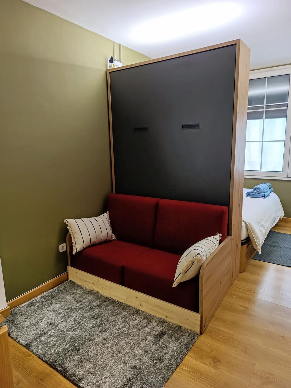 Bed, Living room, Seating area