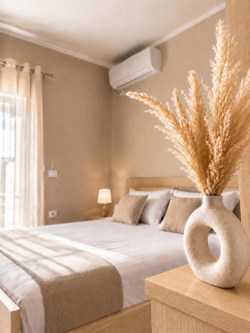 Bed, Bedroom, Sunset, air conditioner
