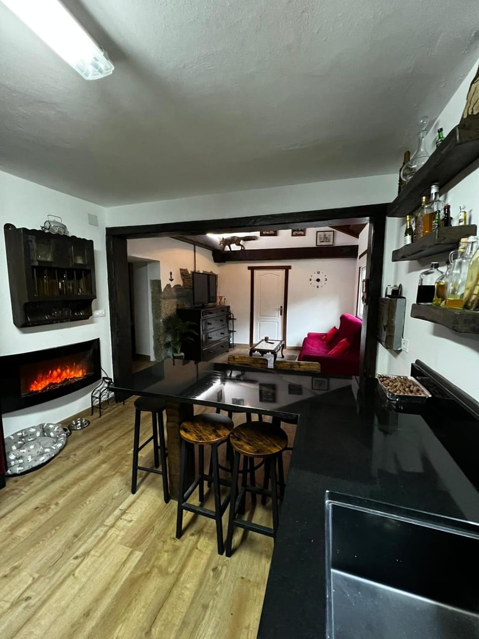 Living room, flat iron, kitchen