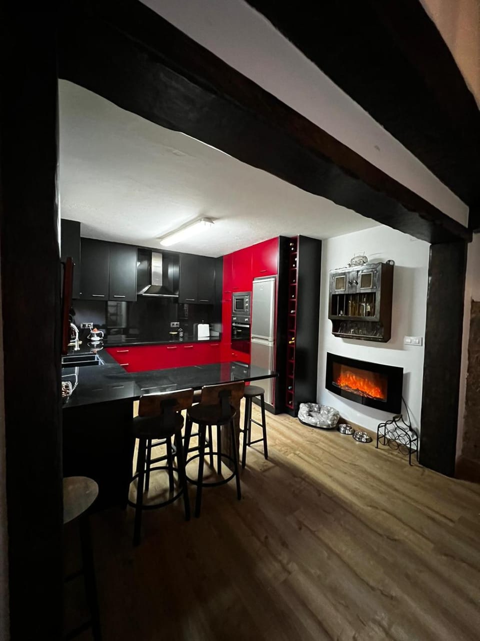 Kitchen or kitchenette, flat iron, stove, kitchen