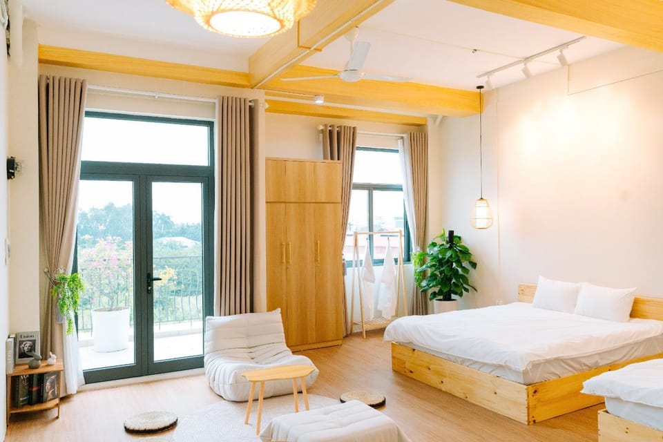Bed, microwave, wardrobe