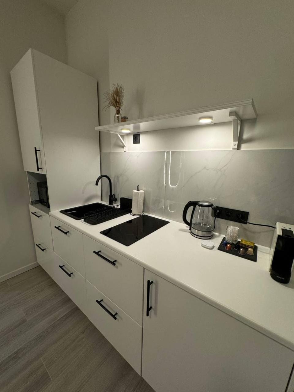 Kitchen or kitchenette, stove