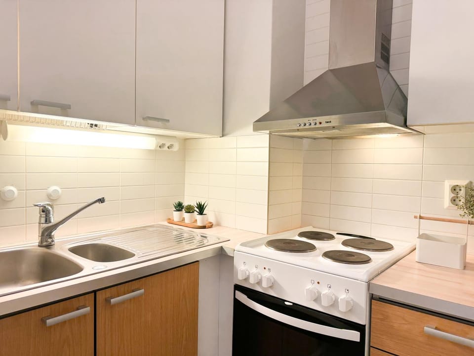 Kitchen or kitchenette, stove