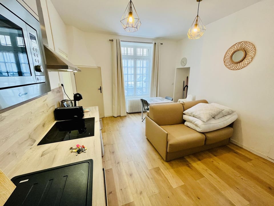 Kitchen or kitchenette, Living room, Seating area, pet friendly, stove