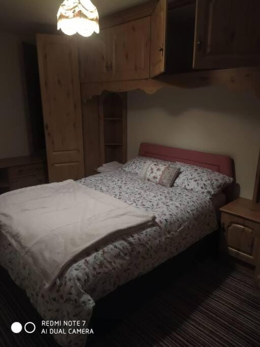 Bed, wardrobe