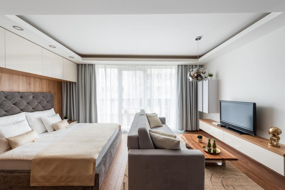 Bed, TV and multimedia, Living room, Photo of the whole room, Seating area, Evening entertainment, Bedroom, Alcoholic drinks