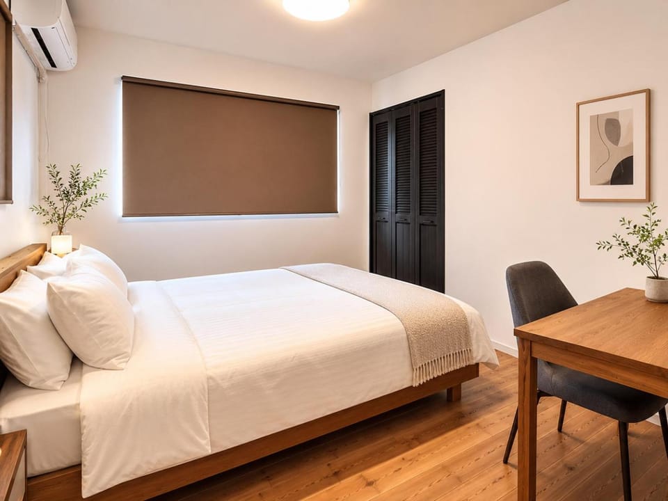 Bed, Photo of the whole room, Bedroom, air conditioner