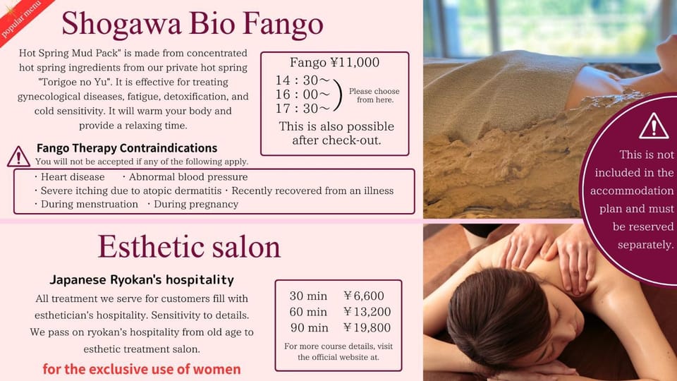 Massage, Area and facilities