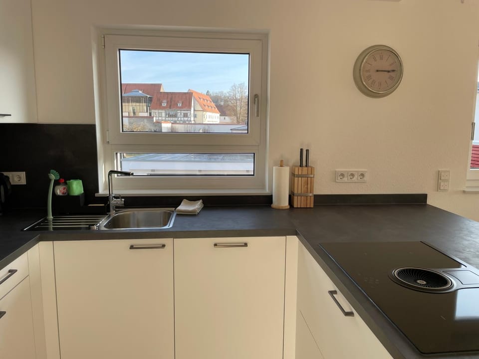 Kitchen or kitchenette, stove