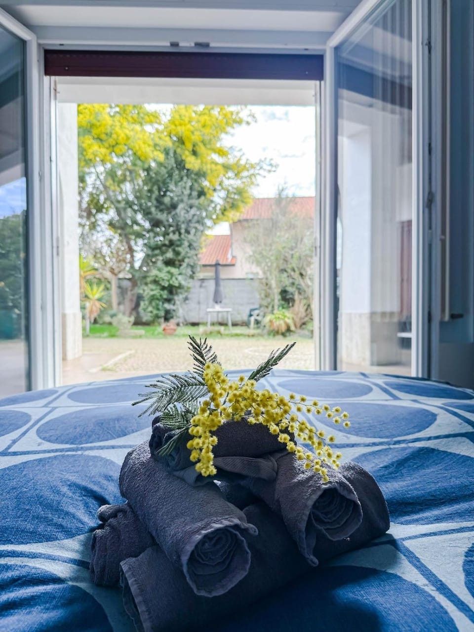 Bed, Day, Photo of the whole room, Bedroom, towels