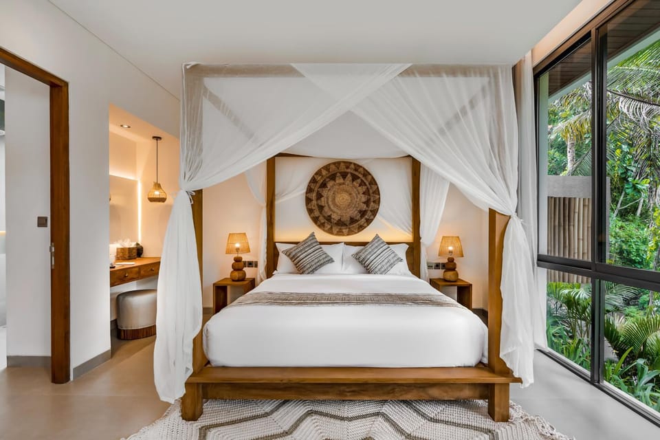 Bed, Garden, Bedroom, Garden view, air conditioner