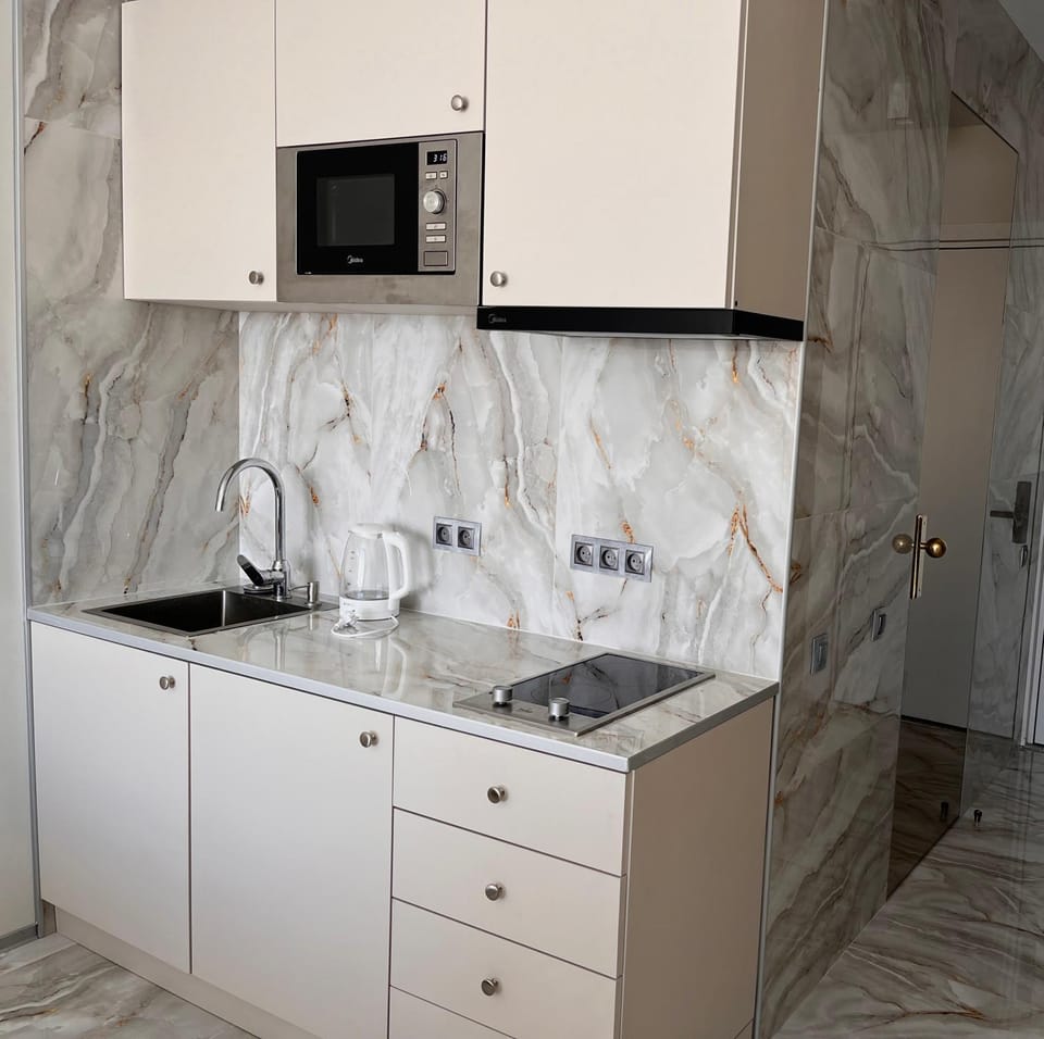 Kitchen or kitchenette, minibar, stove