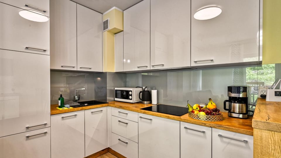 Kitchen or kitchenette, stove
