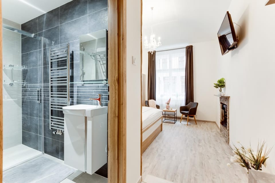 Shower, Bed, Bathroom, TV and multimedia, Photo of the whole room, Bedroom, towels