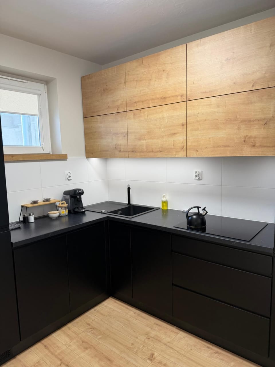Kitchen or kitchenette, stove