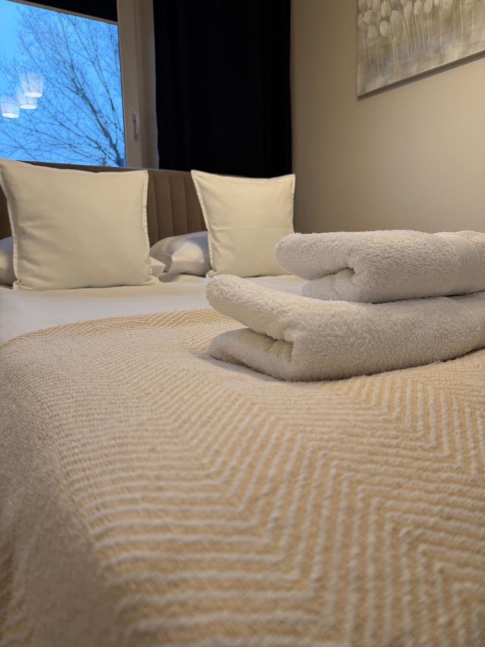 Bed, Photo of the whole room, Bedroom, towels