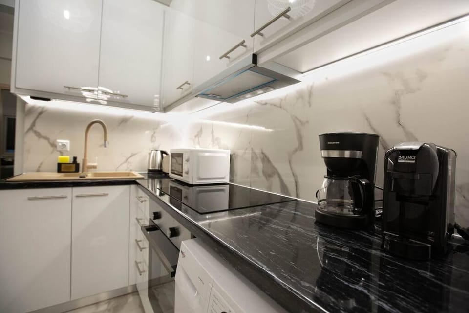 Kitchen or kitchenette, stove