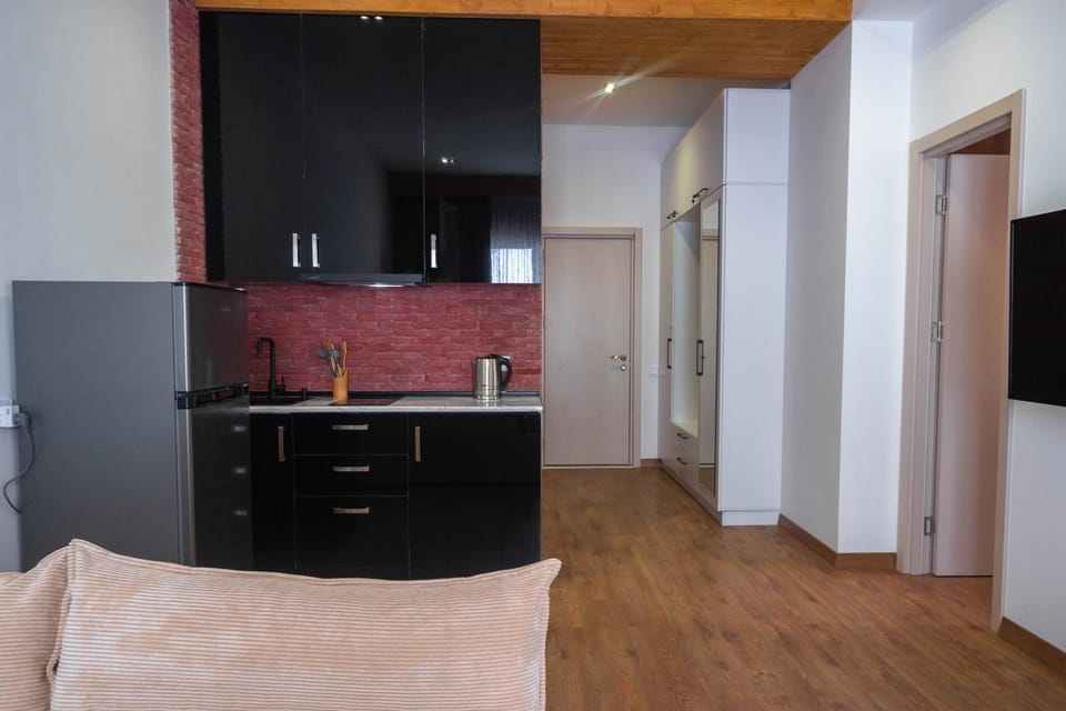 Kitchen or kitchenette, stove