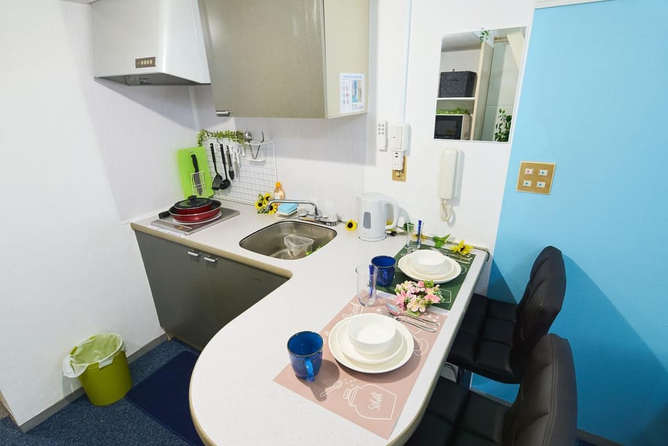 Kitchen or kitchenette, stove