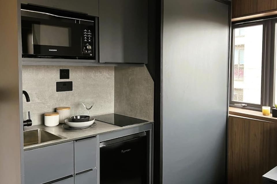 Kitchen or kitchenette, stove