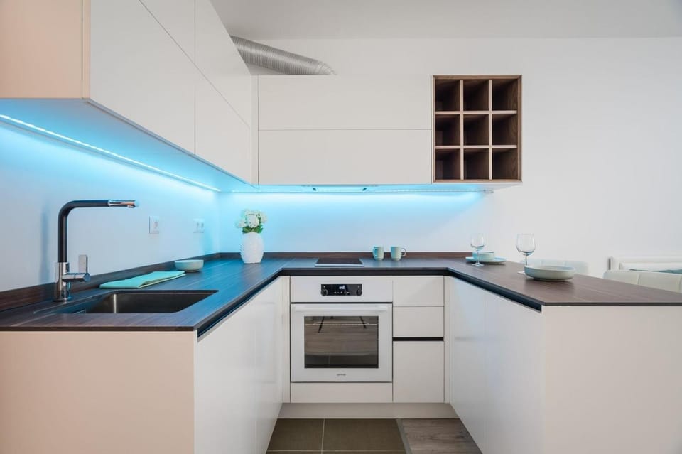 Kitchen or kitchenette, stove