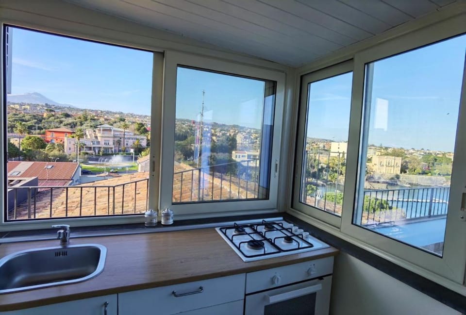 Kitchen or kitchenette, stove