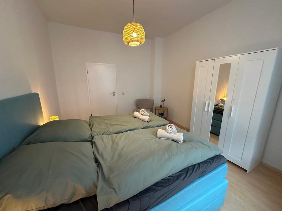 Bed, Photo of the whole room, Bedroom, towels, wardrobe