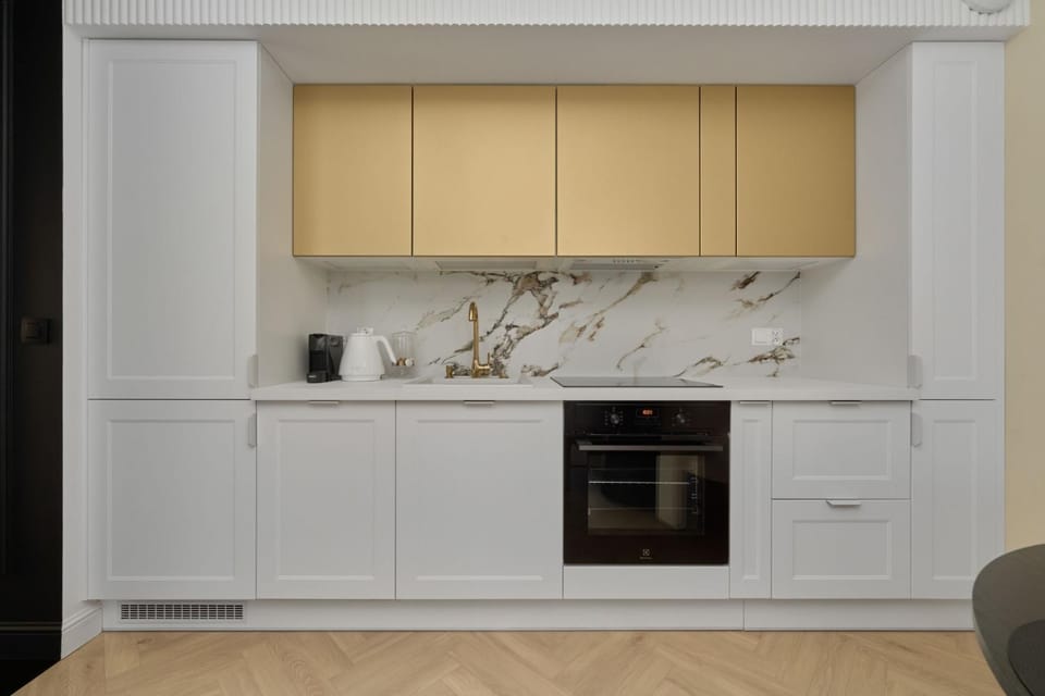 Kitchen or kitchenette, stove