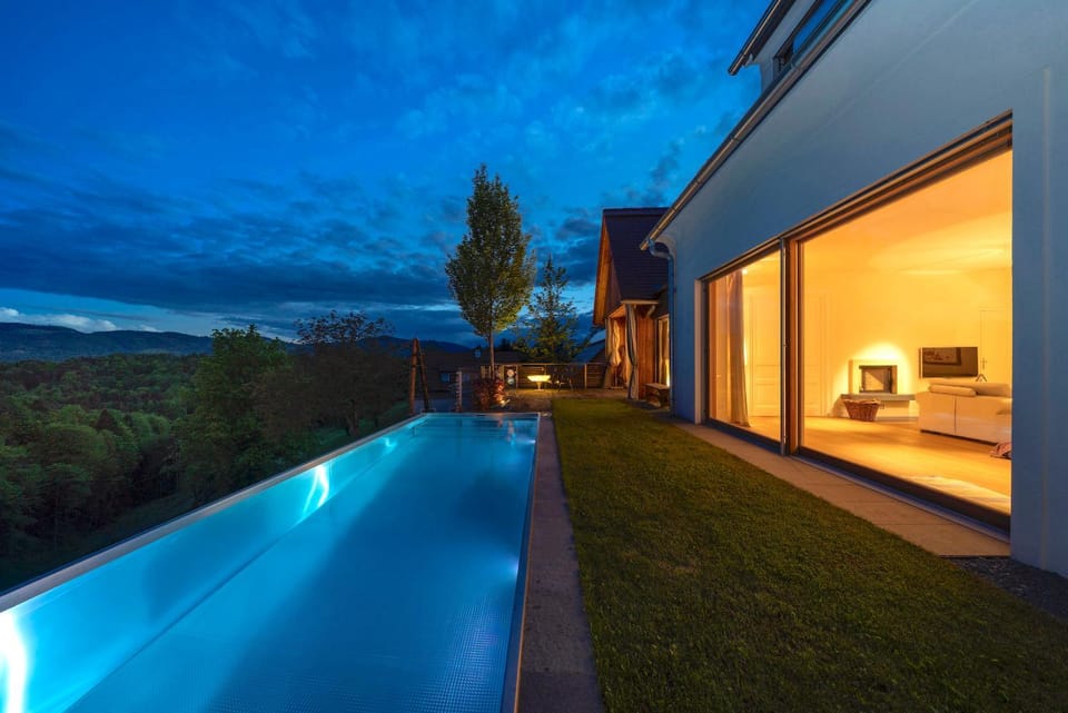 Night, Pool view, Swimming pool