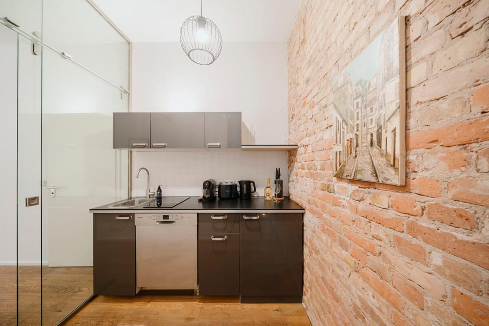 Kitchen or kitchenette, stove