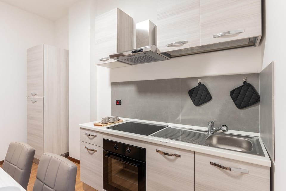 Kitchen or kitchenette, stove