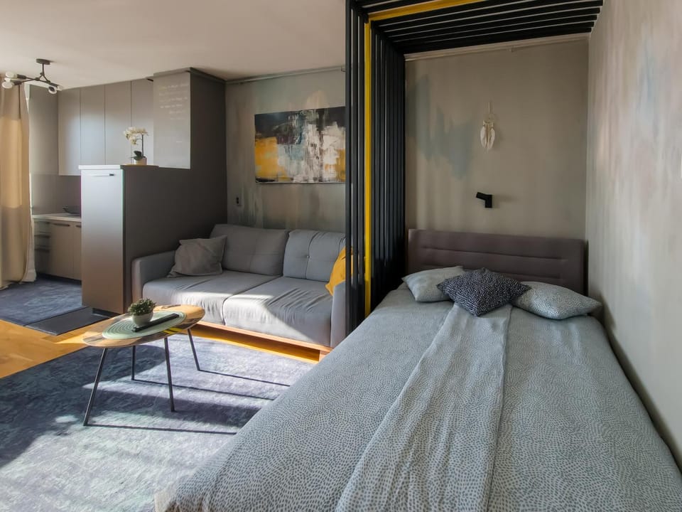 Bed, Living room, Photo of the whole room, Seating area, Bedroom