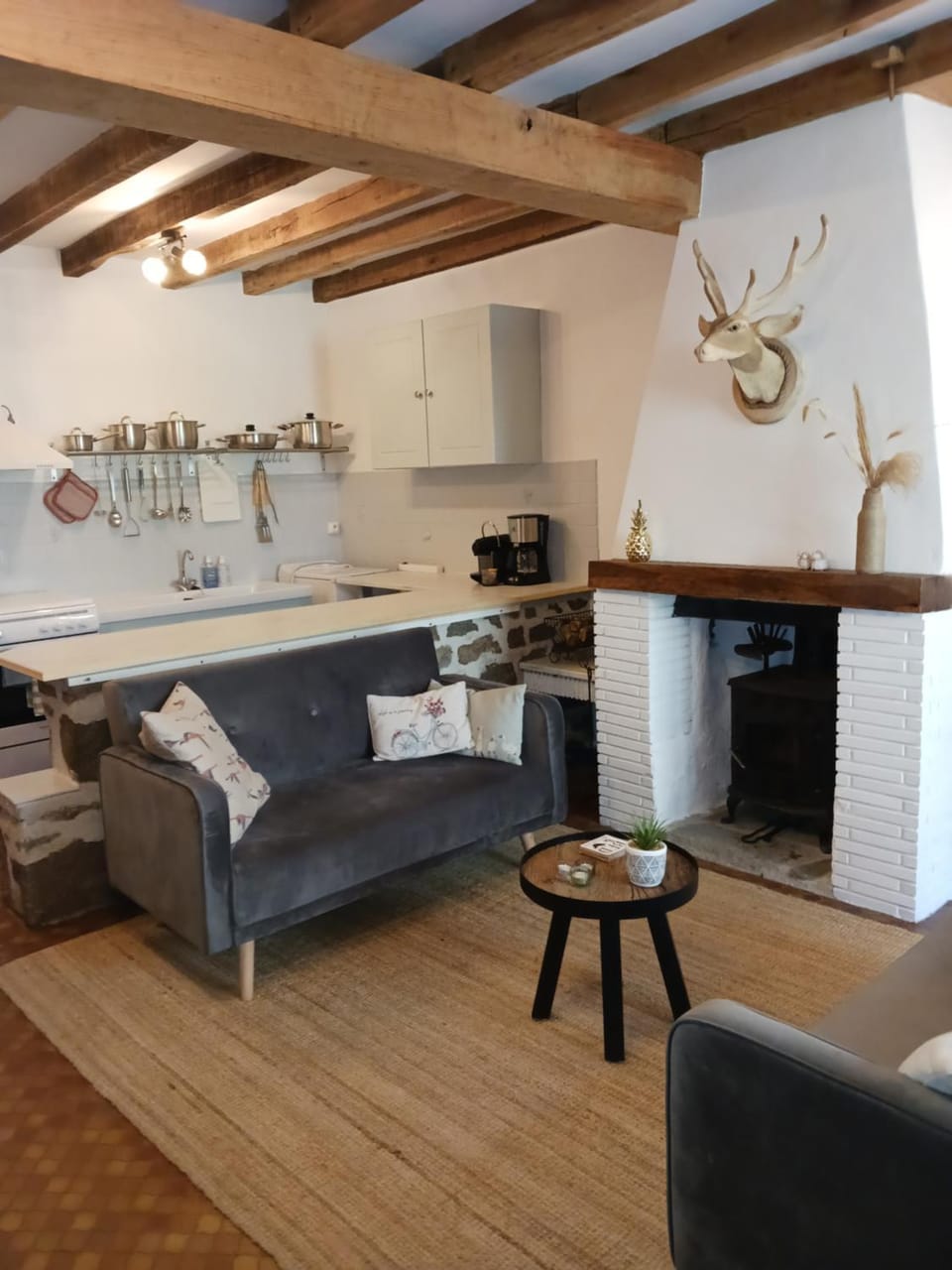 fireplace, kitchen