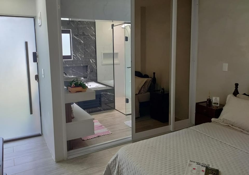 Shower, Bed, Bathroom, Photo of the whole room, Bedroom