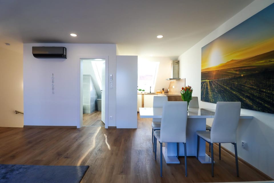 Kitchen or kitchenette, Living room, Seating area, Dining area, air conditioner