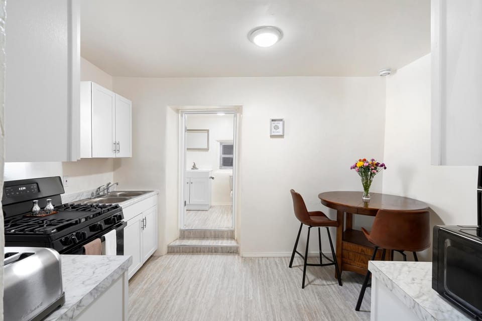 Kitchen or kitchenette, stove