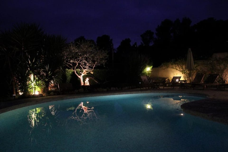 Night, Garden, Garden view, Swimming pool