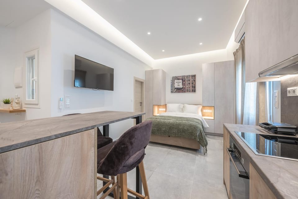 Bed, TV and multimedia, Kitchen or kitchenette, Photo of the whole room, Dining area, Bedroom, hair dresser, minibar