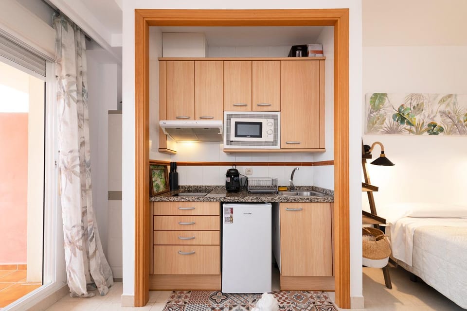 Kitchen or kitchenette, minibar, stove