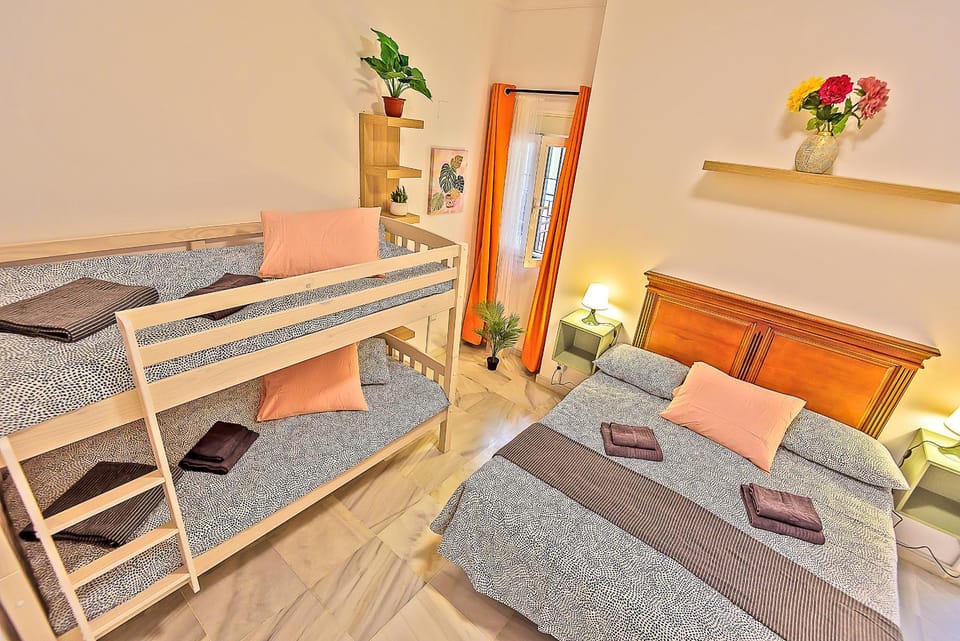 Bed, Photo of the whole room, Bedroom, bunk bed, towels, wardrobe, air conditioner