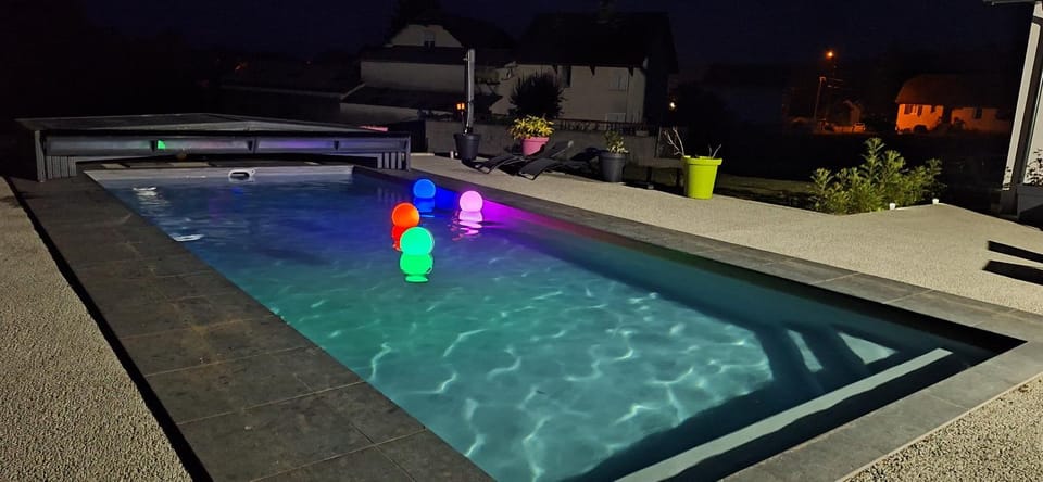 Night, Pool view, Swimming pool