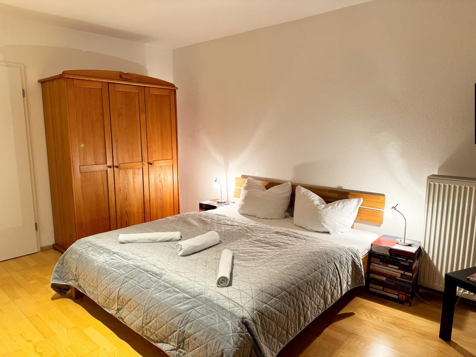 Bed, Photo of the whole room, Bedroom, towels, wardrobe